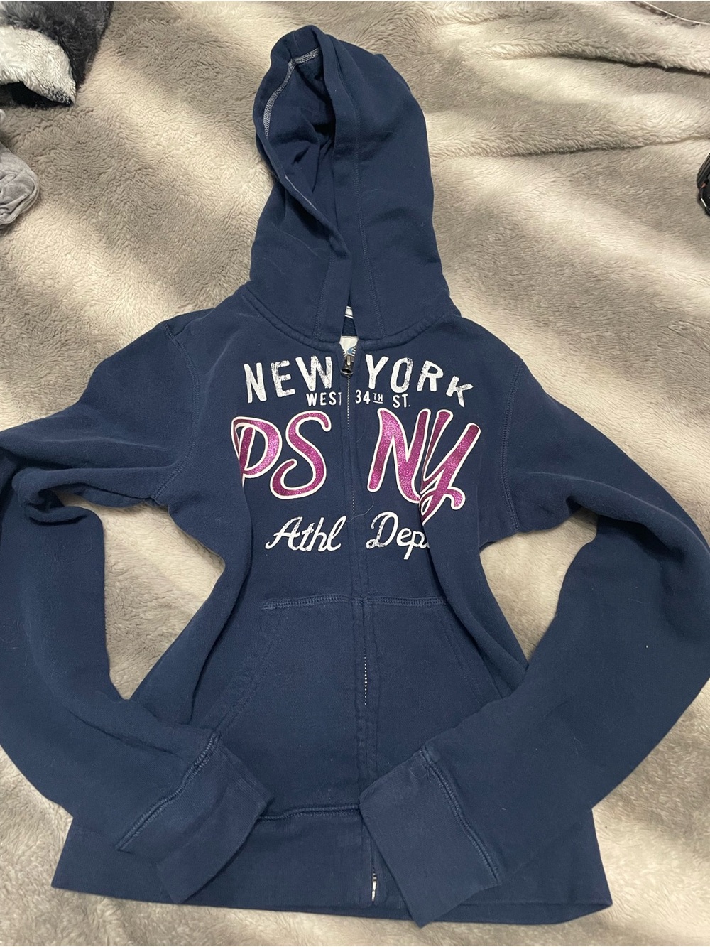 Kids Navy Zip-Up Hoodie with Pink Script